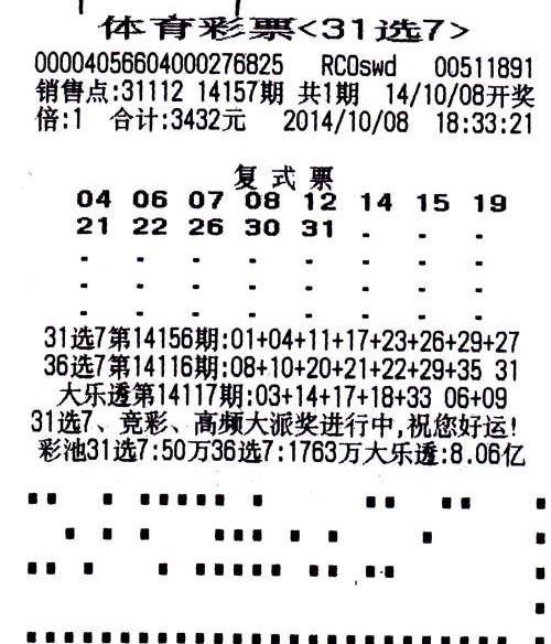 福建31选7最新开奖结果及今天走势图分析